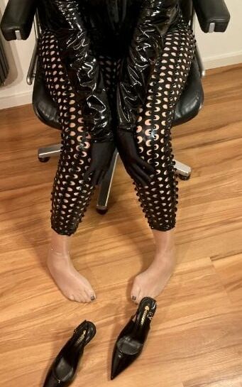 Black Leggings, Nylons and High Heel Sling Pumps
