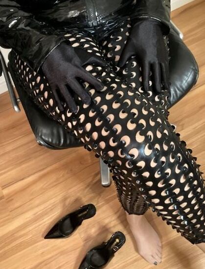 Black Leggings, Nylons and High Heel Sling Pumps