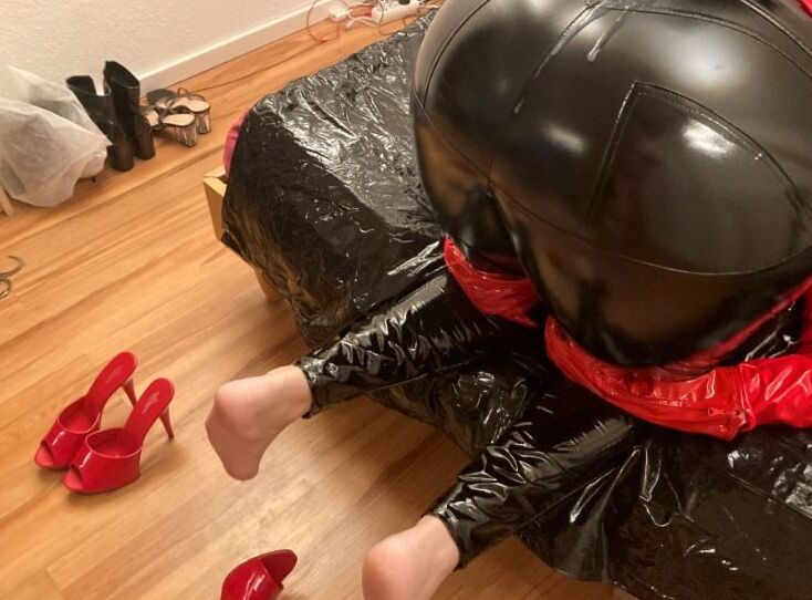 Vinyl Pants and High Heel Mules