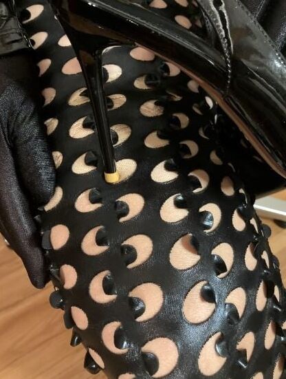 Black Leggings, Nylons and High Heel Sling Pumps