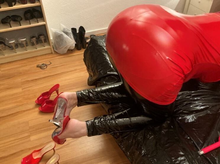 Vinyl Pants and High Heel Mules