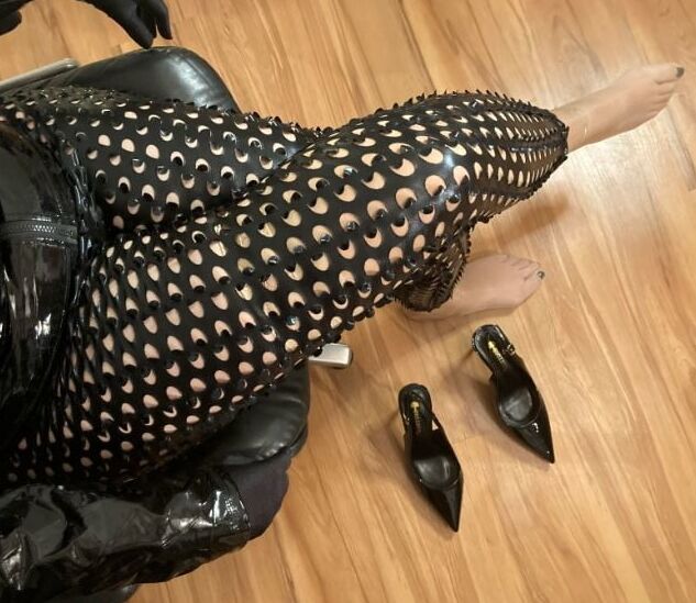 Black Leggings, Nylons and High Heel Sling Pumps