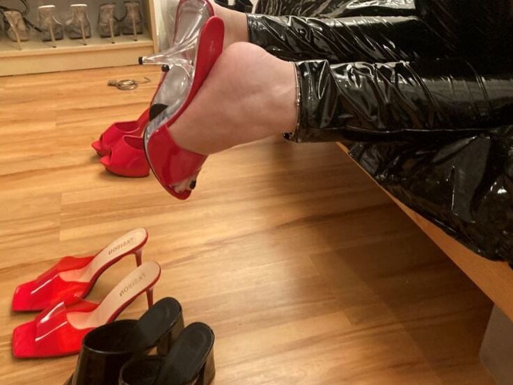 Vinyl Pants and High Heel Mules