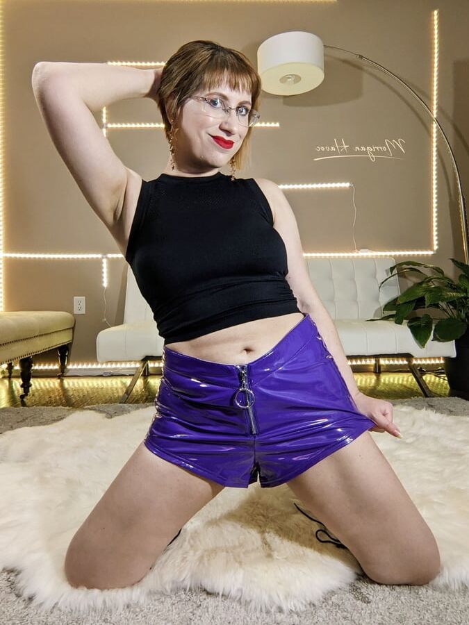 Winter 2020 Purple PVC Shorts and High Heeled Boots