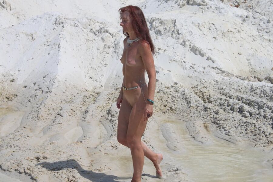 Bathing in white clay quarry