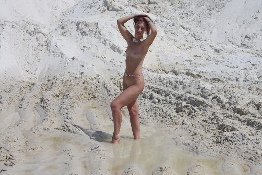 Bathing in white clay quarry