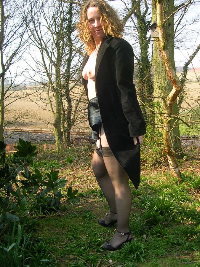 Flashing in the woods Stockings and Suspenders