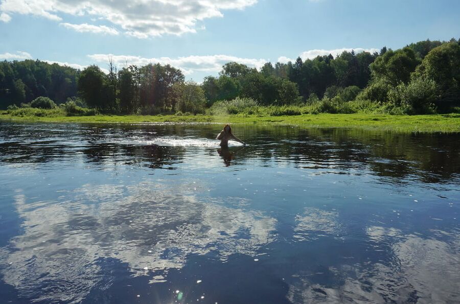 Playing in river