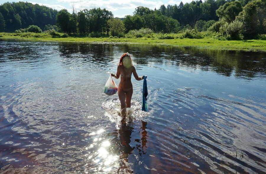 Playing in river