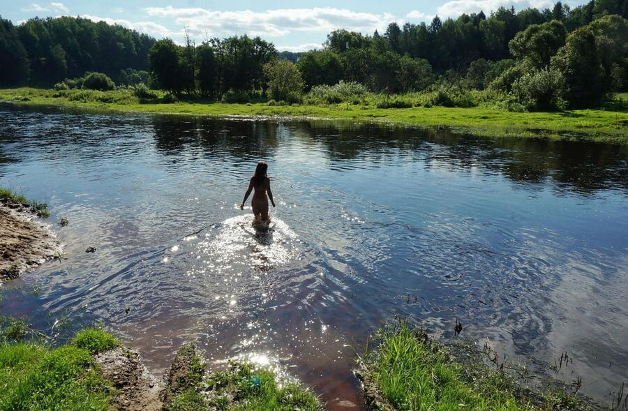 Playing in river