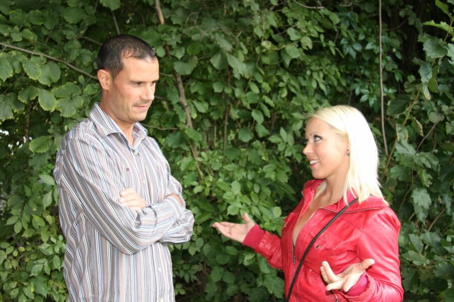 They fuck first outdoors and then in a country cottage