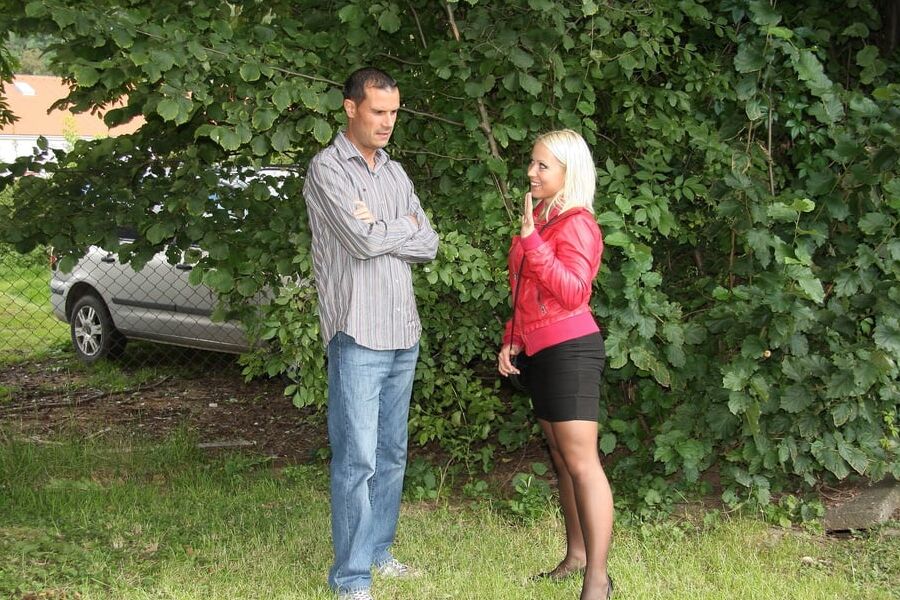 They fuck first outdoors and then in a country cottage