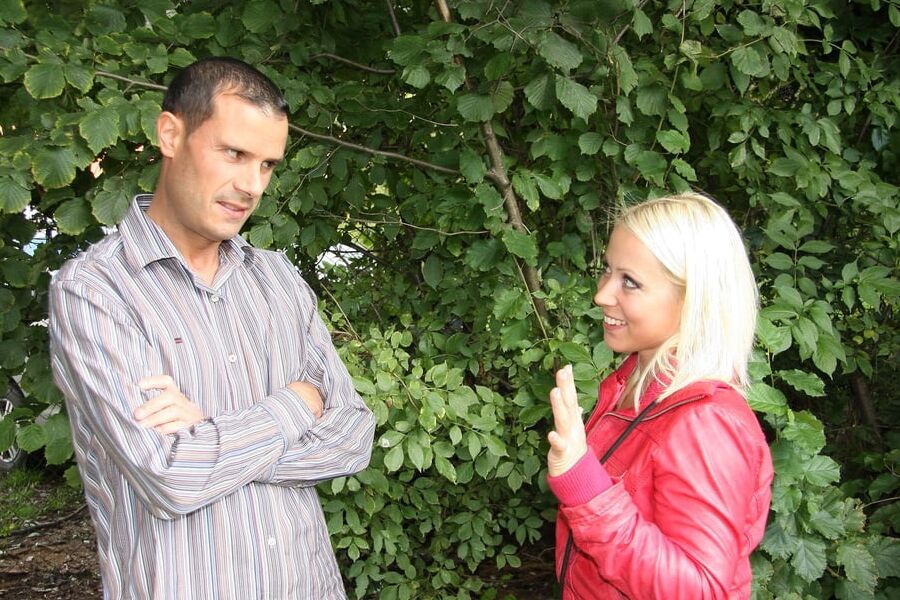 They fuck first outdoors and then in a country cottage