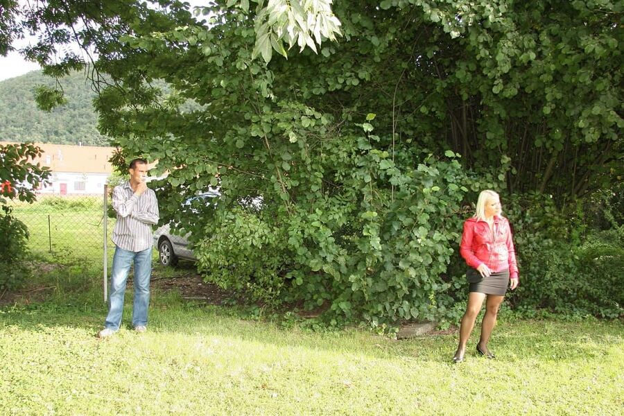 They fuck first outdoors and then in a country cottage