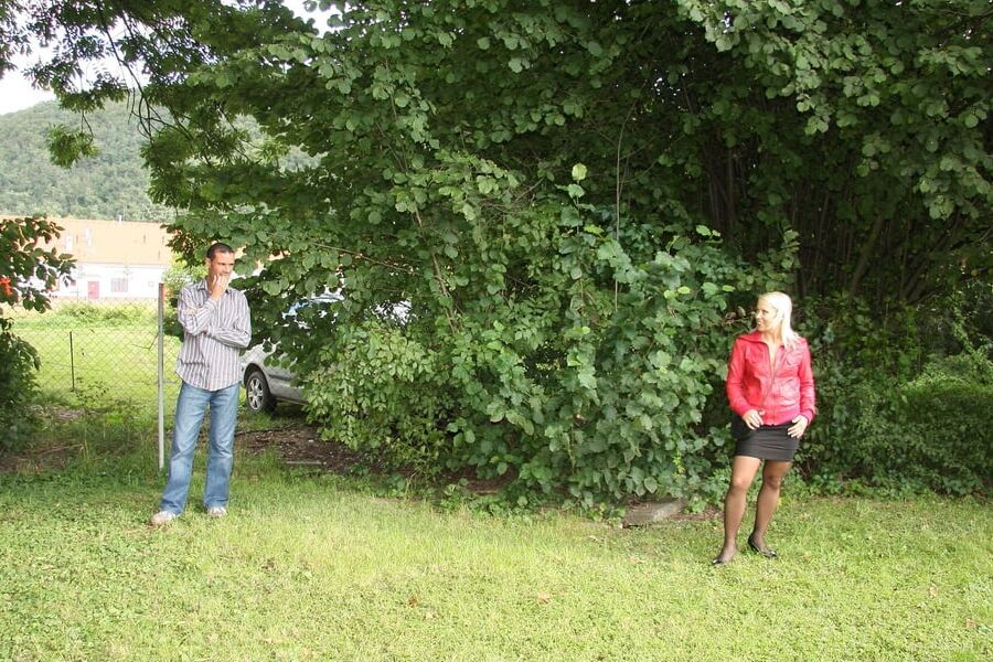 They fuck first outdoors and then in a country cottage