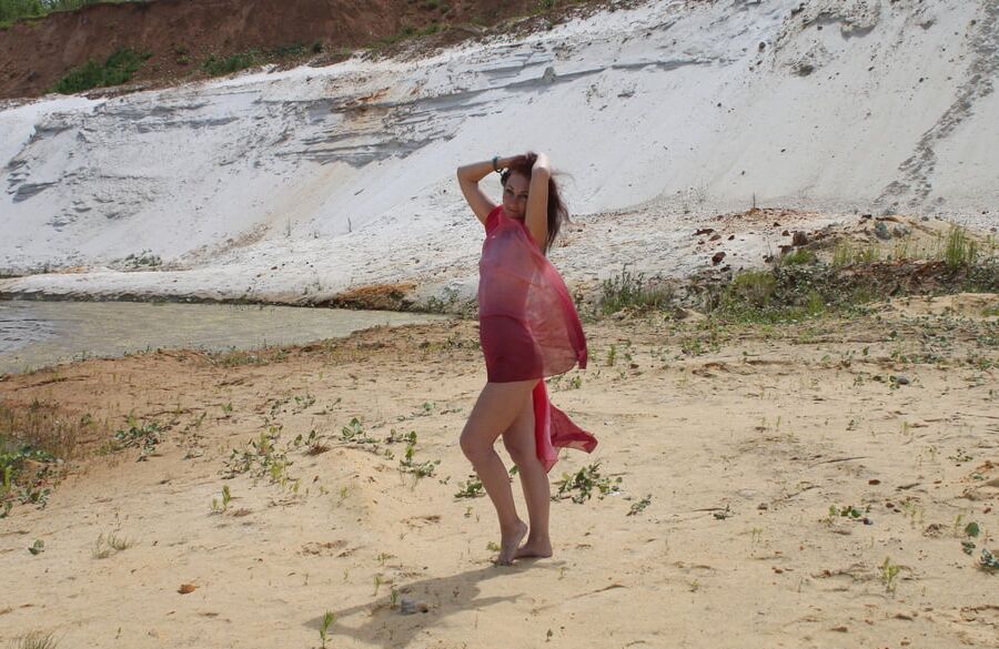 Red Shawl on White sand