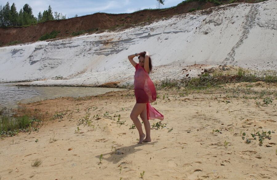 Red Shawl on White sand