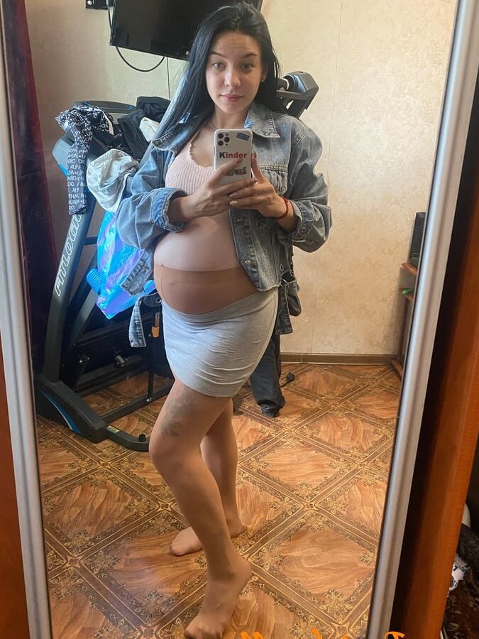 Pregnant Brunette In Sheer Pantyhose