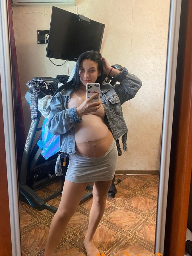 Pregnant Brunette In Sheer Pantyhose