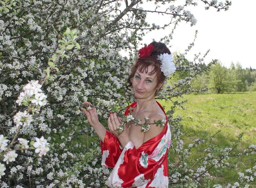 White Flowers Red Dress