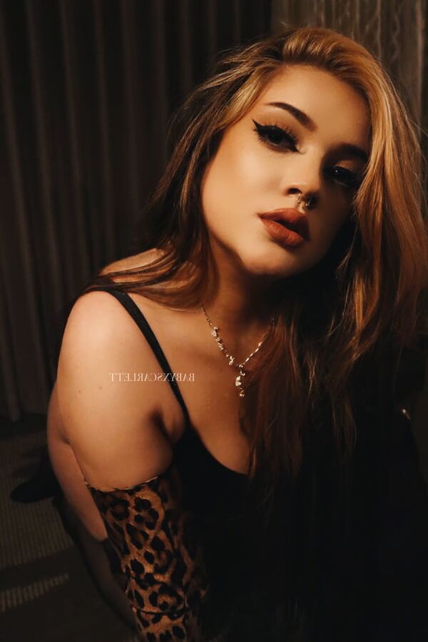 Luxury Chubby Girl in Leather Lingerie and PVC Latex Gloves