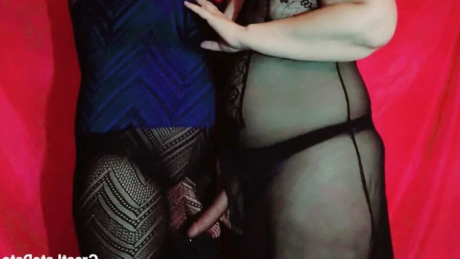 Her Big Cock Makes Him Hard - Handjob and Strap on Play