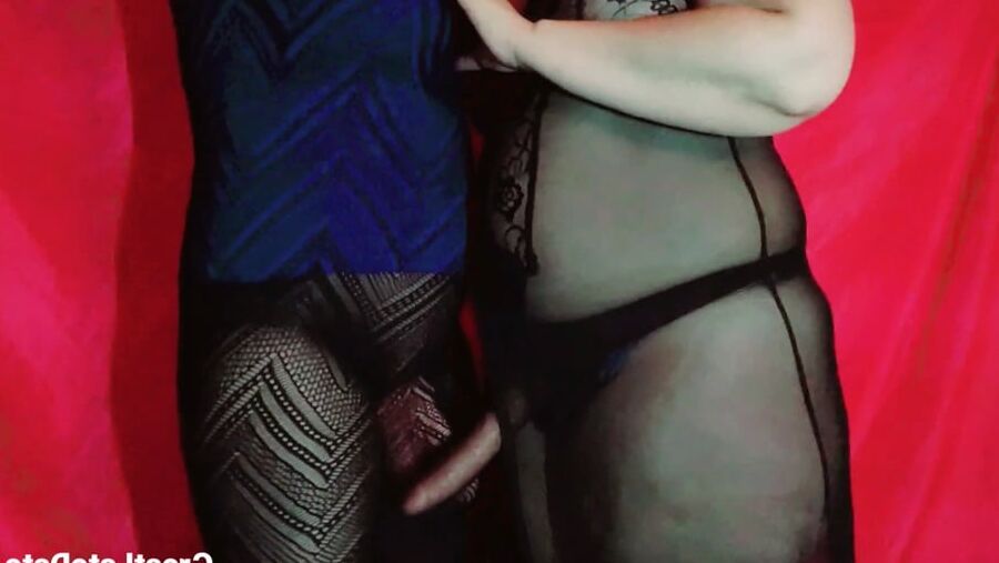 Her Big Cock Makes Him Hard - Handjob and Strap on Play