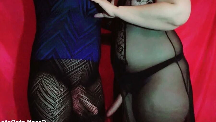 Her Big Cock Makes Him Hard - Handjob and Strap on Play