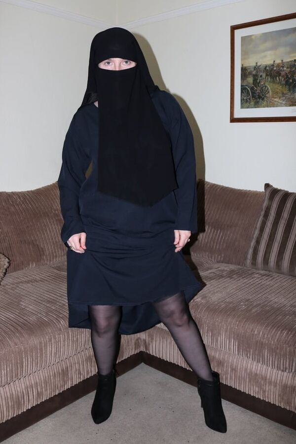 Wife in Burqa Niqab Stockings and Suspenders