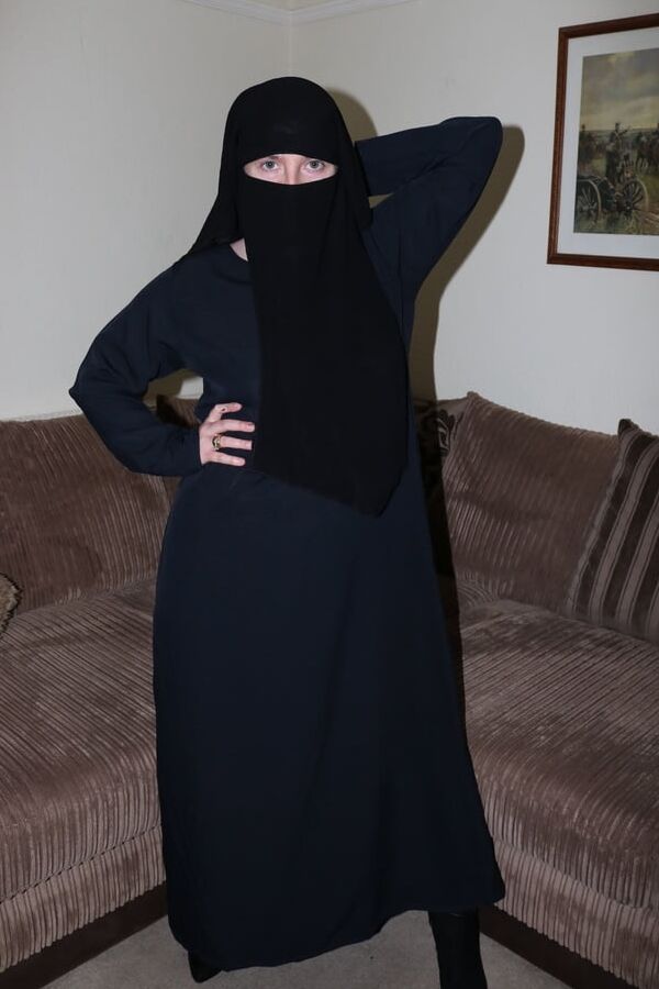 Wife in Burqa Niqab Stockings and Suspenders