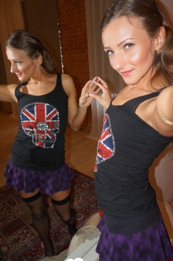 Naughty British babe teases in her favorite stockings