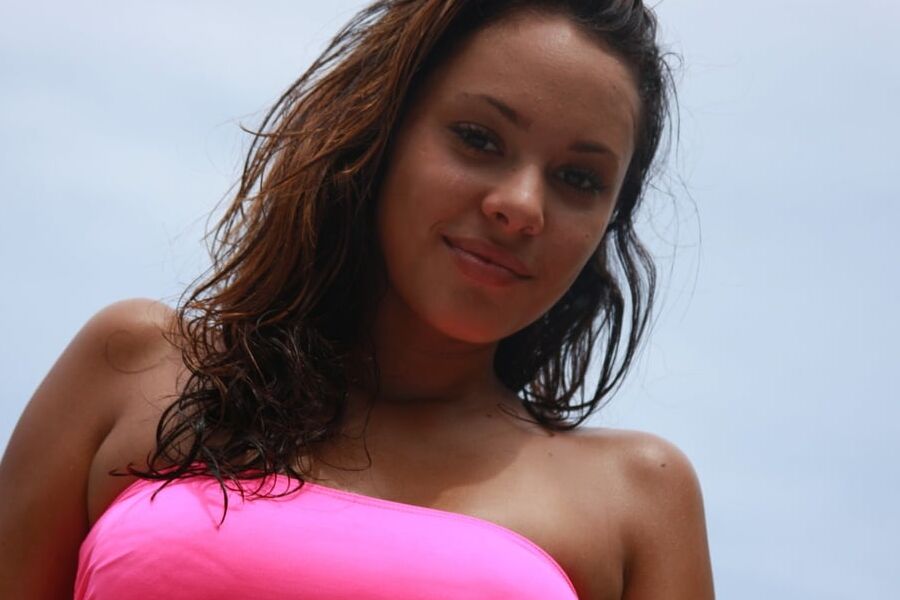 Cute tanned latina Gabrielle bikini posing nude outdoors