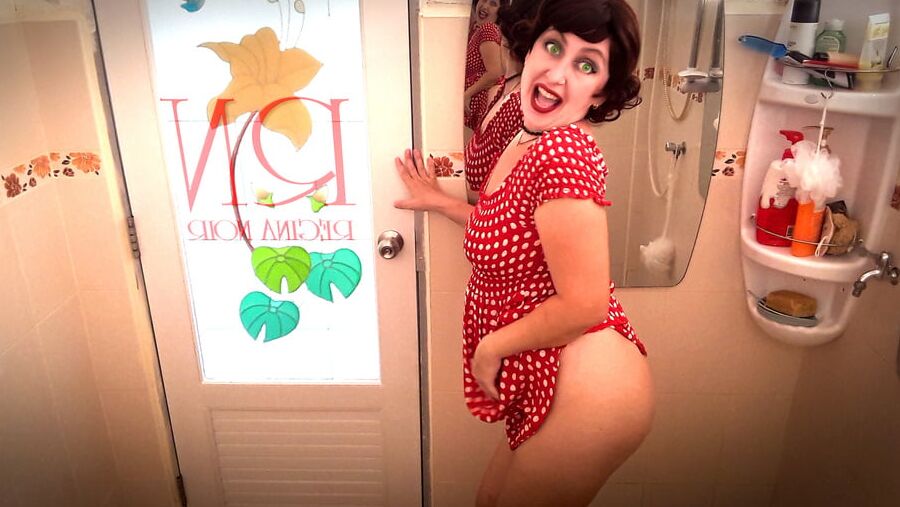 Pinup babe has no panties in front of mirror Retro Vintage N