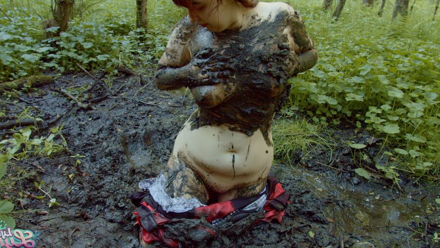 Red Riding hood in forest mud