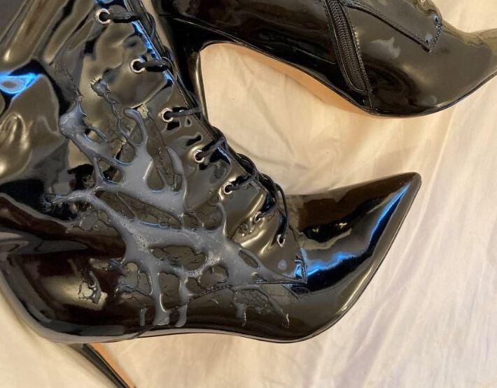 Black Knee High Patent High Heel Boots