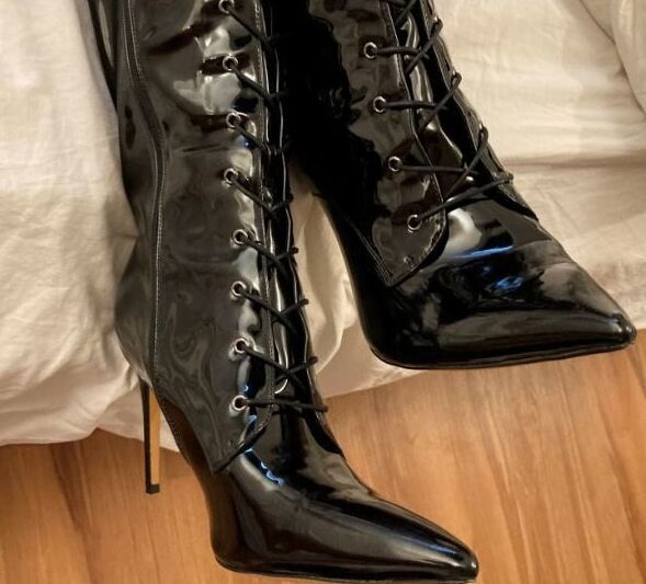 Black Knee High Patent High Heel Boots