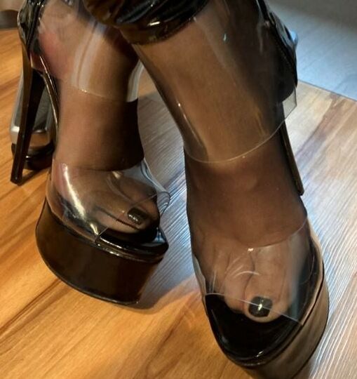 Black and Clear PVC Porn High Heel Boots