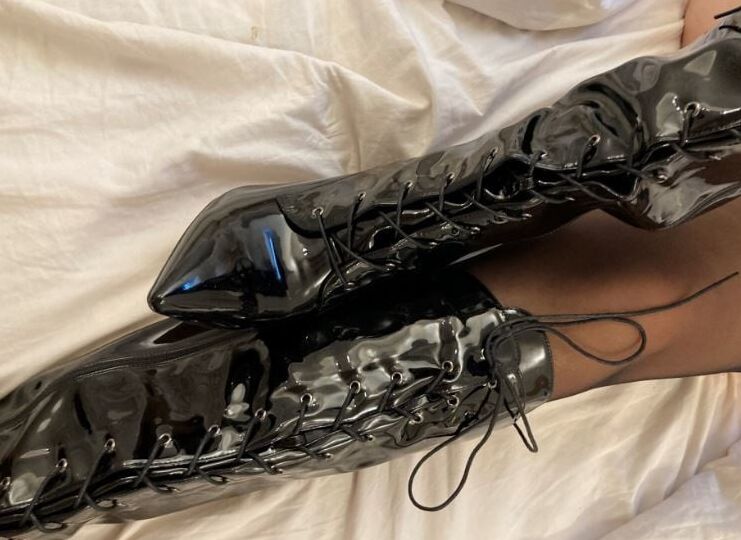 Black Knee High Patent High Heel Boots