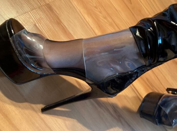 Black and Clear PVC Porn High Heel Boots