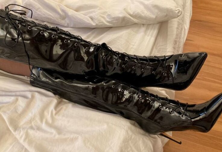 Black Knee High Patent High Heel Boots