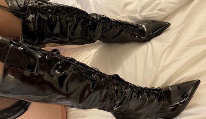 Black Knee High Patent High Heel Boots