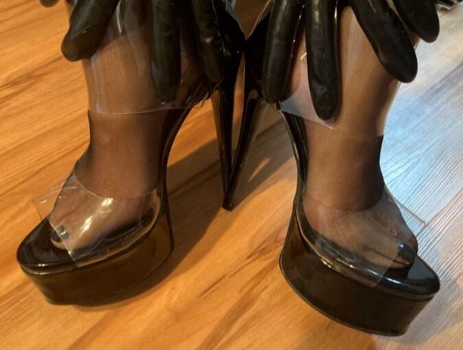 Black and Clear PVC Porn High Heel Boots