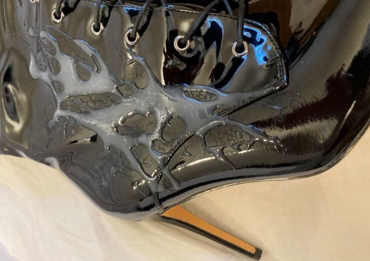 Black Knee High Patent High Heel Boots