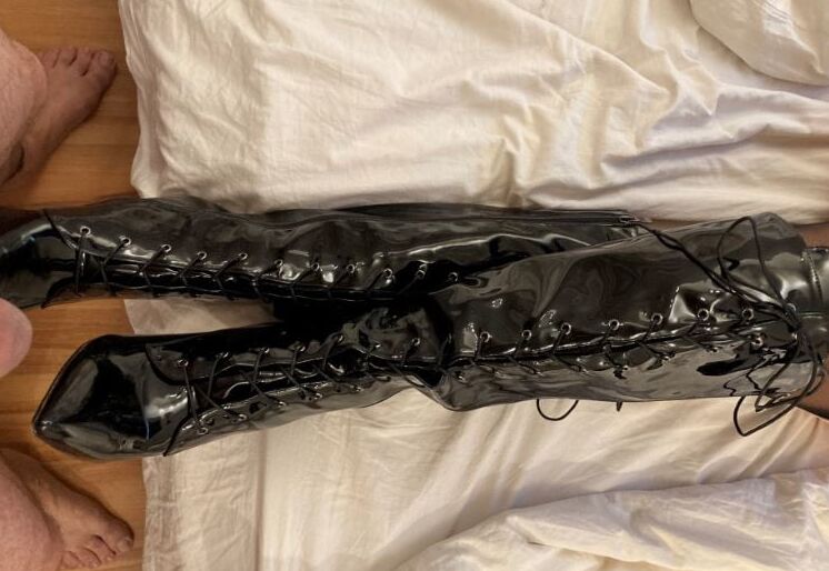 Black Knee High Patent High Heel Boots