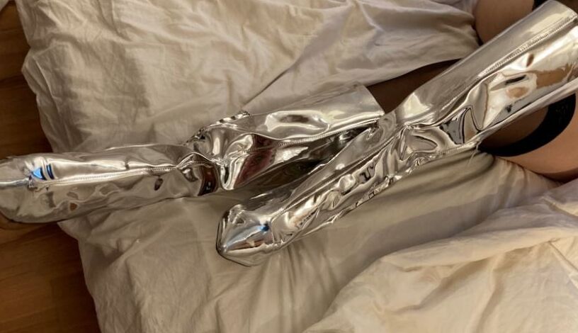 Silver High Heel Patent Boots
