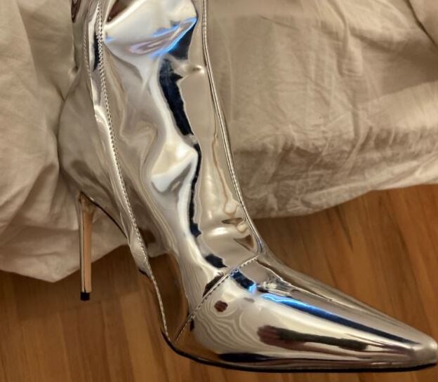 Silver High Heel Patent Boots