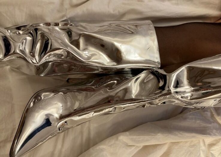 Silver High Heel Patent Boots