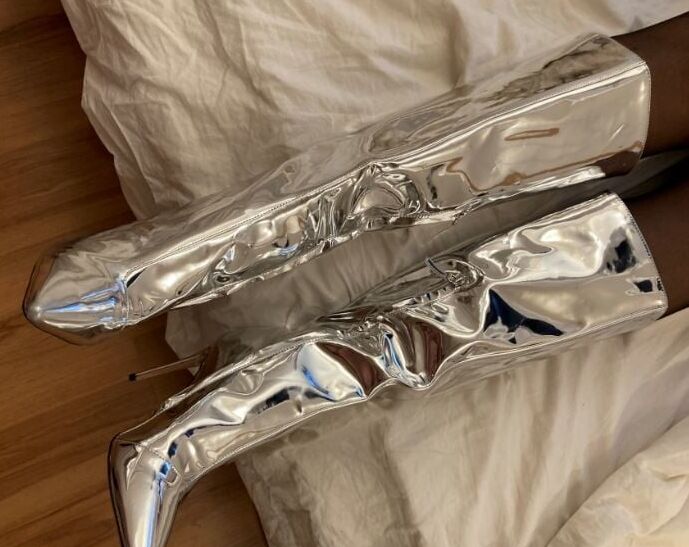 Silver High Heel Patent Boots