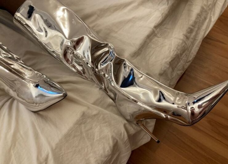 Silver High Heel Patent Boots