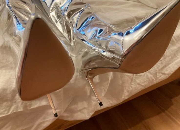 Silver High Heel Patent Boots